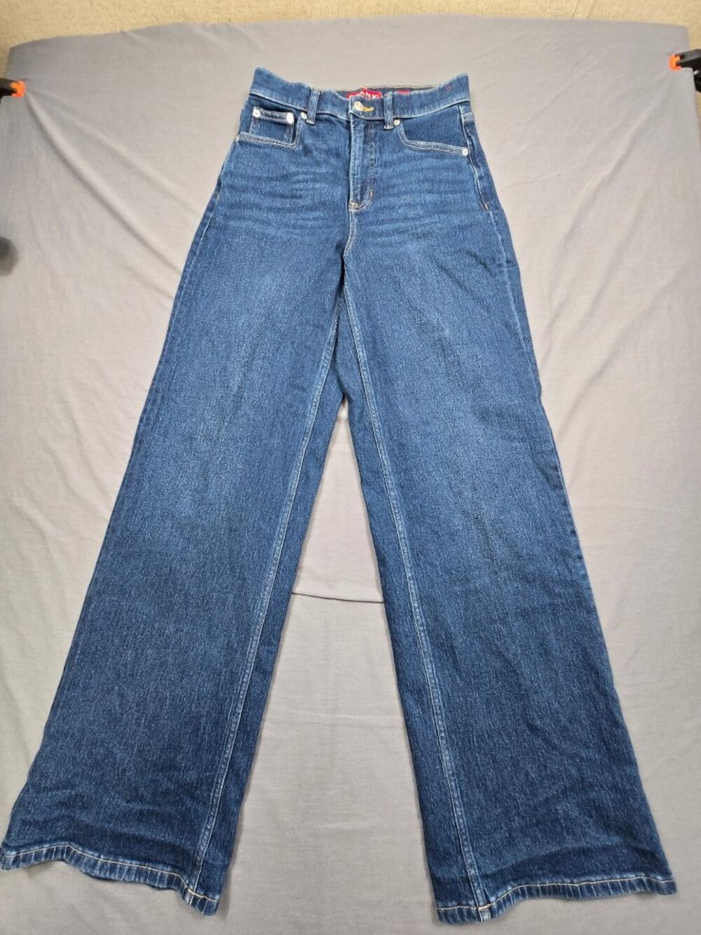 Spanx Small High Rise Wide Leg Blue Denim Jeans Stretchy